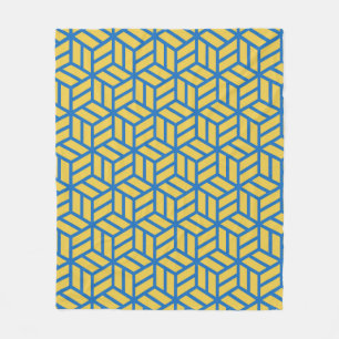 Blaues Gelbes Kubus Hexagon Geometrisches 3D-Muste Fleecedecke