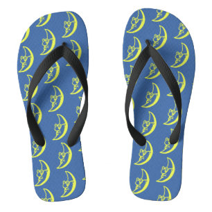 Blaues gelbes Moon-Gesichtsmuster Flip Flops