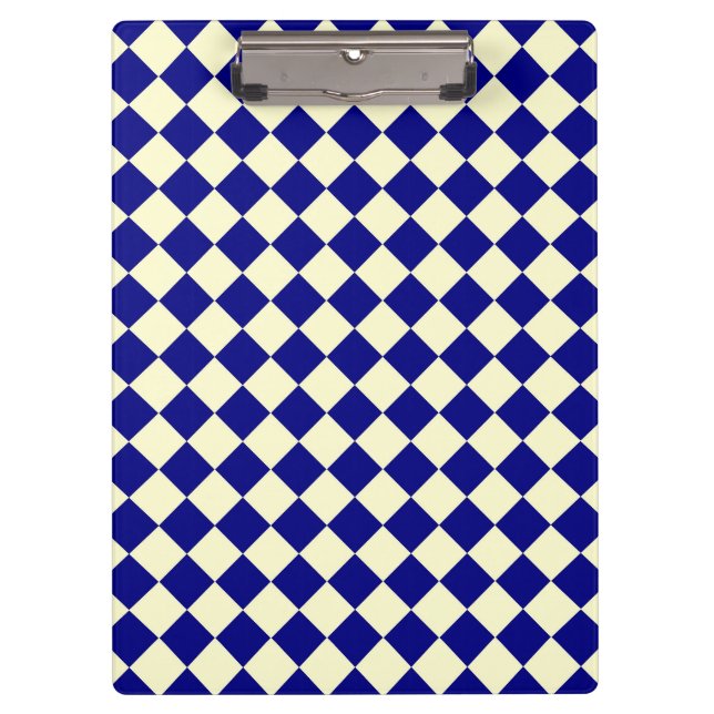 Blaues gelbes Schachbrett Diamantmuster Klemmbrett (Vorderseite)