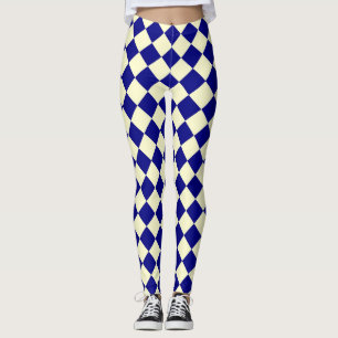 Blaues gelbes Schachbrett Diamantmuster Leggings