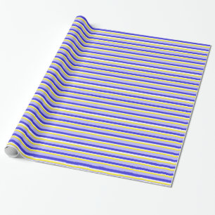 Blaues, gelbes und weißes gestreiftes Packpapier