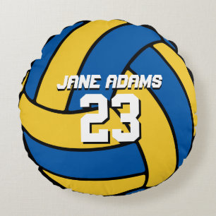 Blaues Gelbes Volleyball-Sportteam Rundpilz Rundes Kissen