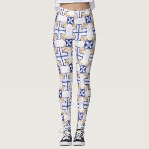 Blaues Gelbgelbes Azulejo Portugiesisches Fliesenm Leggings