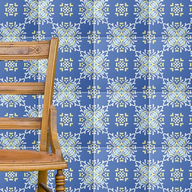 Blaues Gelbgelbes Mittelmeer Verziert Elegant Fliese (Von Creator hochgeladen)