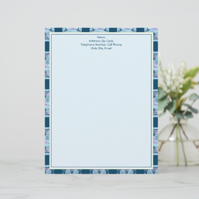 Blaues Gemustertes Design mit Lila Design Briefbogen (Stehend Vorderseite)