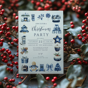 Blaues gemütliches Weihnachten Einladung