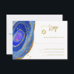 Blaues Geode mit Goldschläger Mitzvah oder Bar RSVP Karte<br><div class="desc">Dieser elegante,  moderne Schläger Mitzvah oder Bar Mitzvah Antwort kardiert Eigenschaft trendy blaue Watercolor geode Steine mit Imitatgoldhandgeschriebenem Skript,  Davidsstern Und Akzenten.</div>