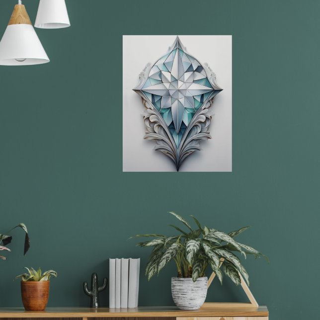 Blaues geometrisches Dekorkreuz Poster (Wohnzimmer 1)