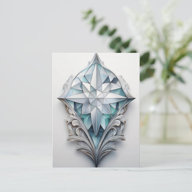 Blaues geometrisches Dekorkreuz Postkarte (Stehend Vorderseite)