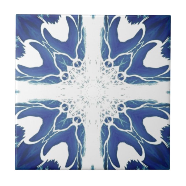 Blaues geometrisches Design  Fliese (Vorderseite)