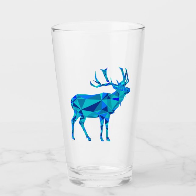 Blaues geometrisches Elch Glas (Vorderseite)