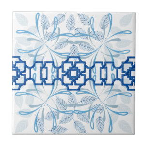 Blaues geometrisches florales Chinoiserie-Zen-Must Fliese