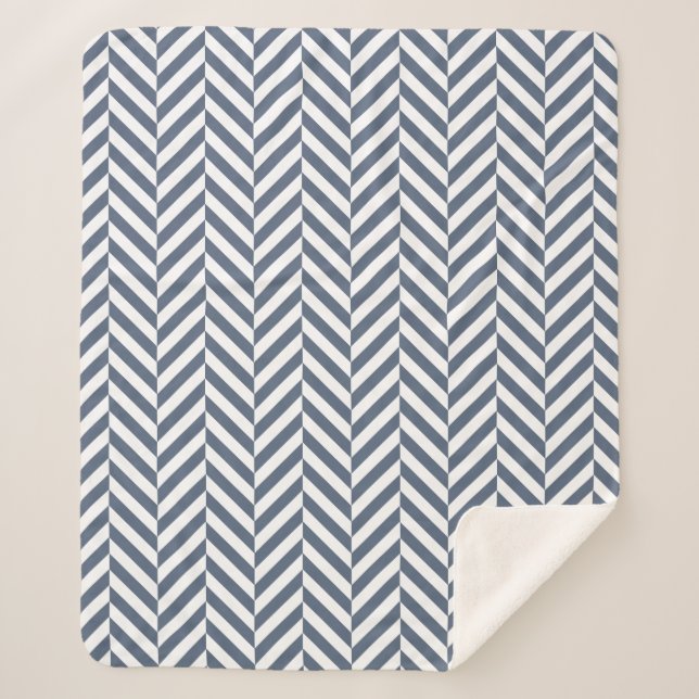 Blaues geometrisches Herringbone-Muster Sherpadecke (Vorderseite)