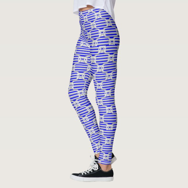 Blaues geometrisches Kettenmuster Leggings (Links)