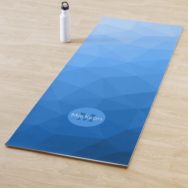 Blaues geometrisches Maschenmuster Monogram Yogamatte (Beispiel)
