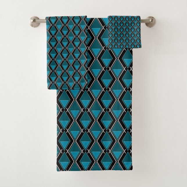 Blaues geometrisches Muster Deko Badhandtuch Set (Insitu)