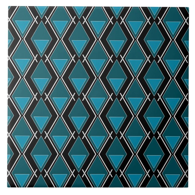Blaues geometrisches Muster Deko Fliese (Vorderseite)