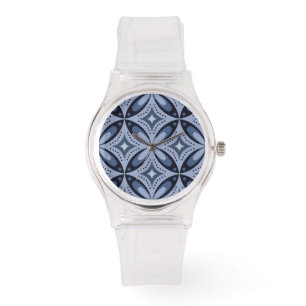 Blaues geometrisches Muster im Retro-Stil Armbanduhr