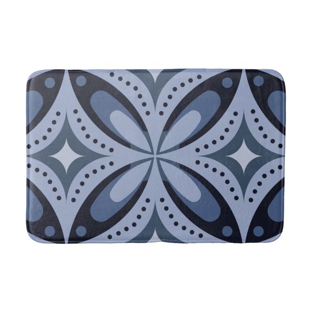 Blaues geometrisches Muster im Retro-Stil Badematte (Vorderseite)