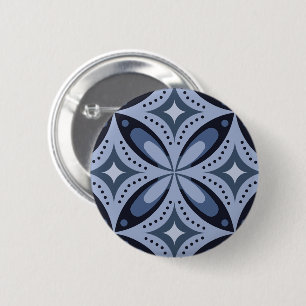 Blaues geometrisches Muster im Retro-Stil Button