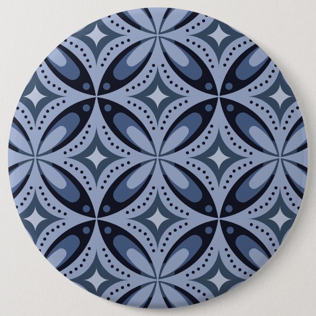 Blaues geometrisches Muster im Retro-Stil Button (Vorderseite)
