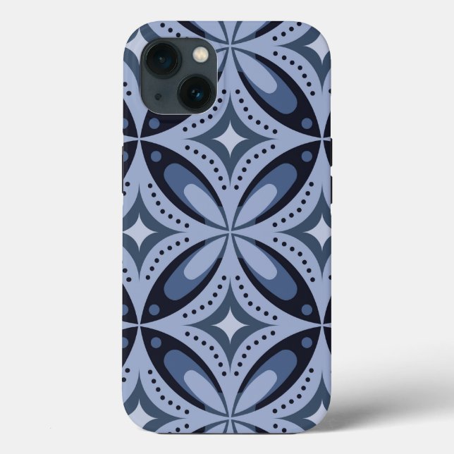 Blaues geometrisches Muster im Retro-Stil Case-Mate iPhone Hülle (Rückseite)