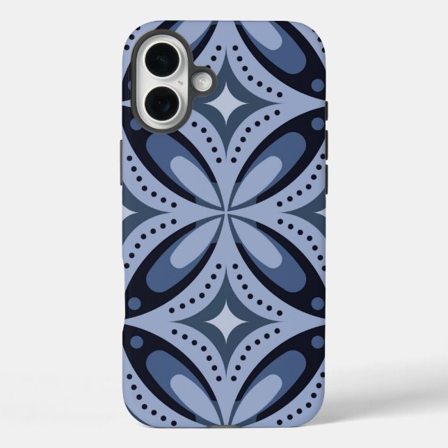 Blaues geometrisches Muster im Retro-Stil Case-Mate iPhone Hülle (Rückseite)