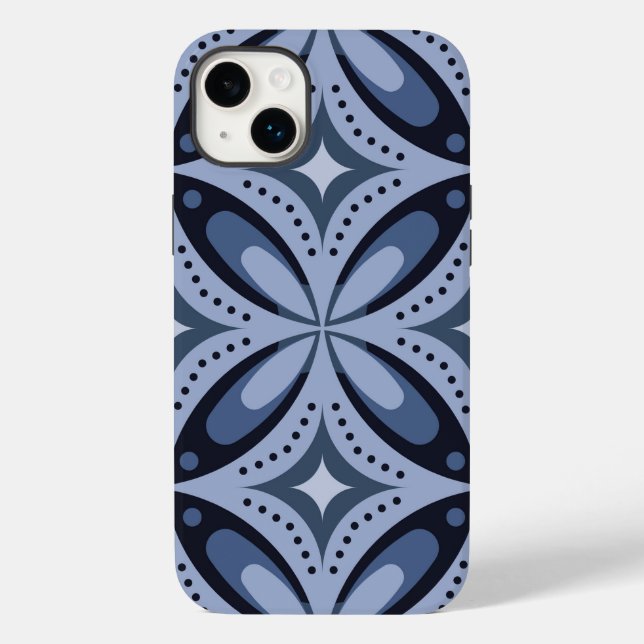 Blaues geometrisches Muster im Retro-Stil Case-Mate iPhone Hülle (Rückseite)
