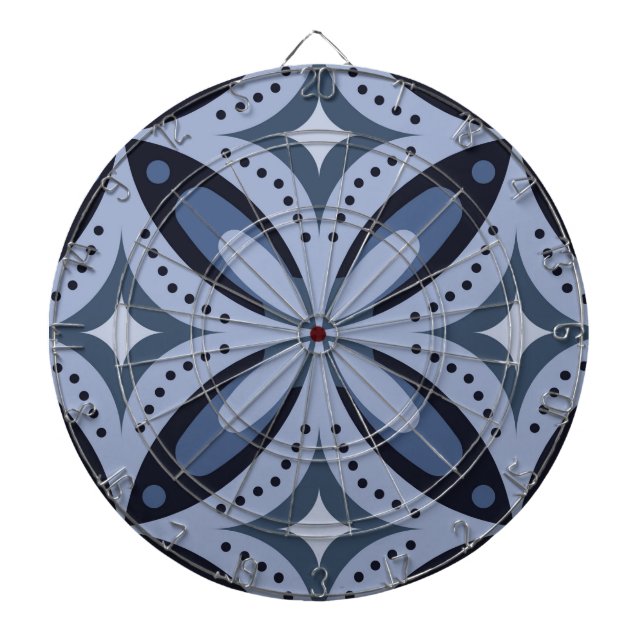 Blaues geometrisches Muster im Retro-Stil Dartscheibe (vorne)