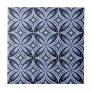 Blaues geometrisches Muster im Retro-Stil Fliese