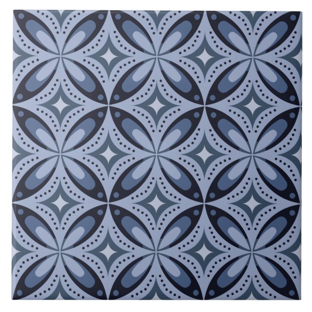Blaues geometrisches Muster im Retro-Stil Fliese (Vorderseite)