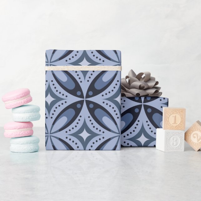 Blaues geometrisches Muster im Retro-Stil Geschenkpapier (Babyparty)
