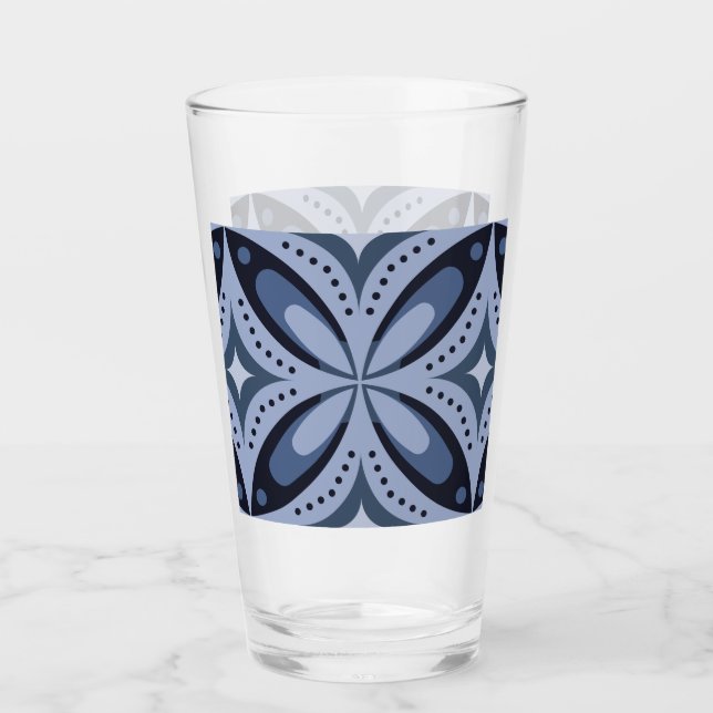 Blaues geometrisches Muster im Retro-Stil Glas (Vorderseite)