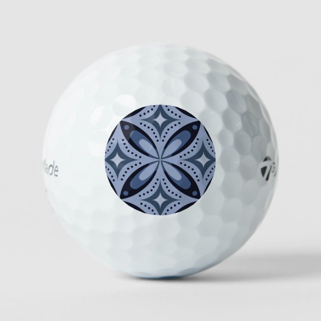 Blaues geometrisches Muster im Retro-Stil Golfball (Vorderseite)