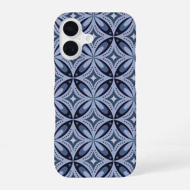 Blaues geometrisches Muster im Retro-Stil iPhone 16 Hülle (Rückseite)