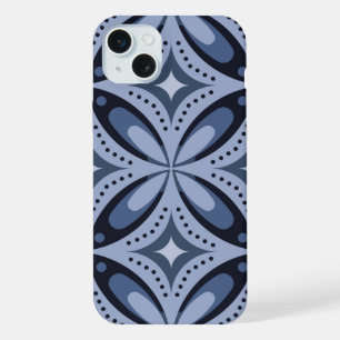 Blaues geometrisches Muster im Retro-Stil iPhone 15 Plus Hülle