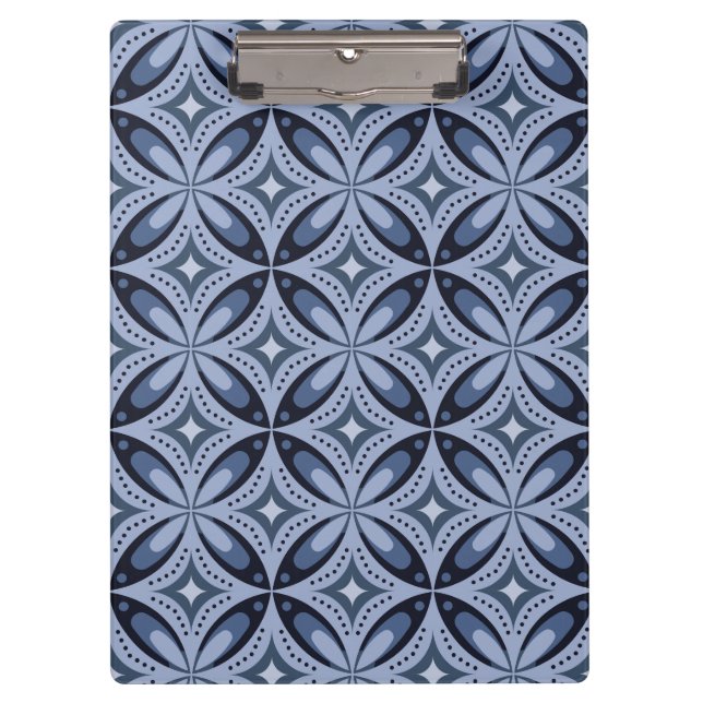 Blaues geometrisches Muster im Retro-Stil Klemmbrett (Vorderseite)