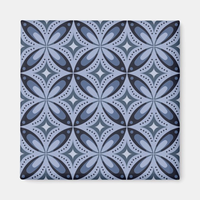 Blaues geometrisches Muster im Retro-Stil Magnet (Vorne)