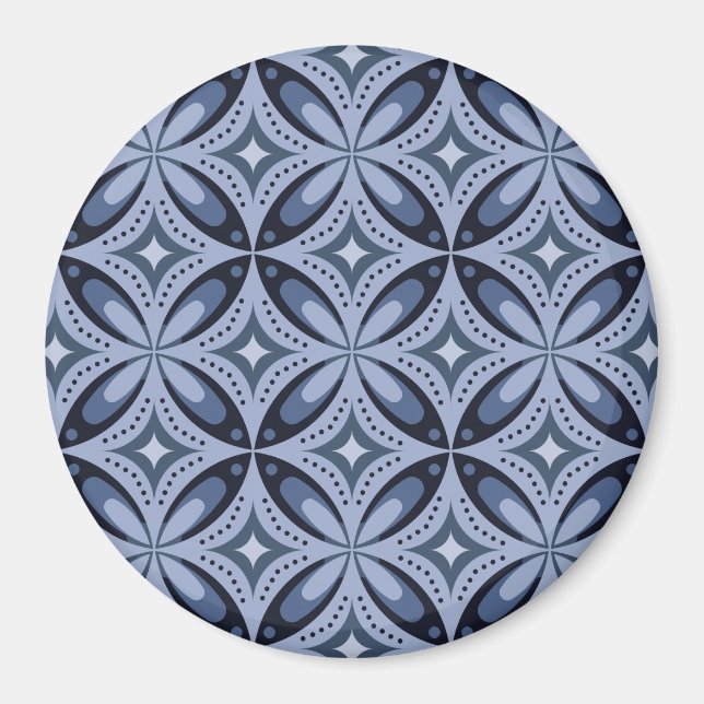 Blaues geometrisches Muster im Retro-Stil Magnet (Vorne)