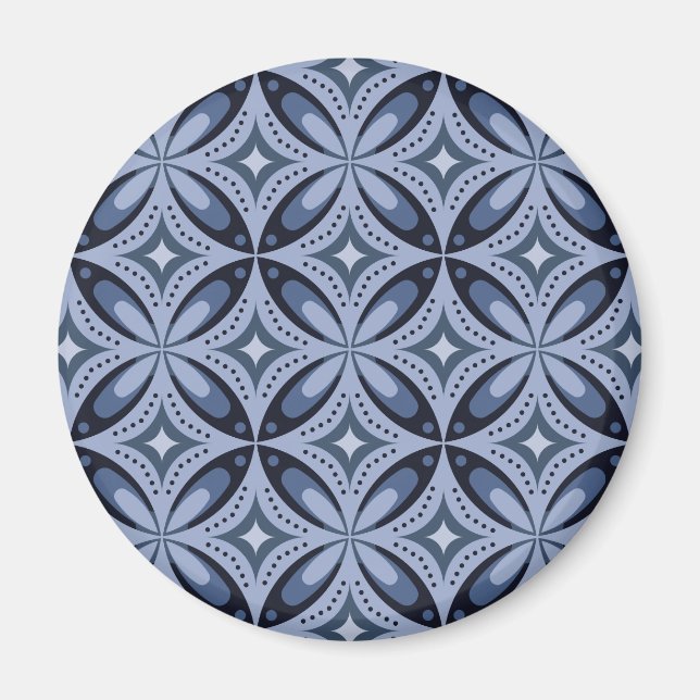 Blaues geometrisches Muster im Retro-Stil Magnet (Vorne)