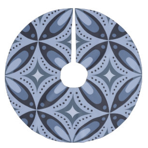 Blaues geometrisches Muster im Retro-Stil Polyester Weihnachtsbaumdecke
