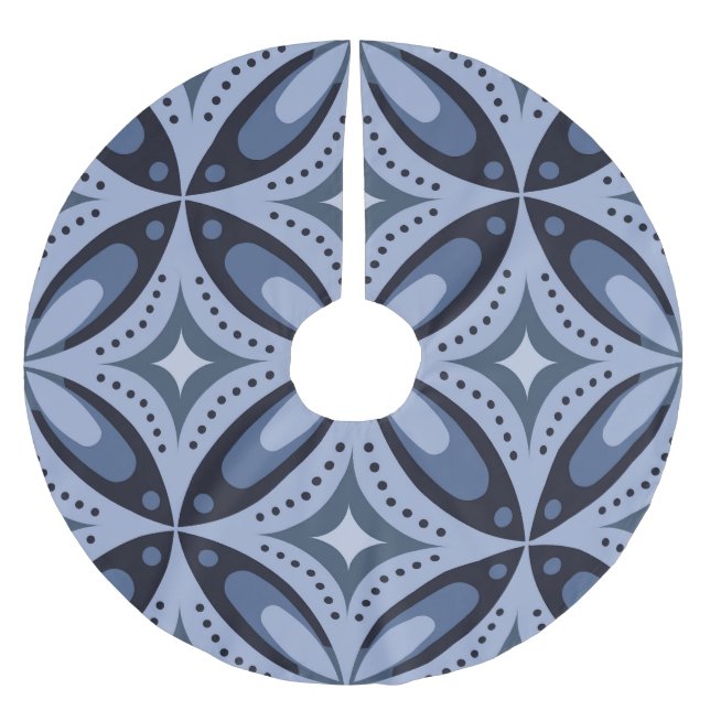 Blaues geometrisches Muster im Retro-Stil Polyester Weihnachtsbaumdecke (Vorderseite)