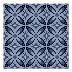 Blaues geometrisches Muster im Retro-Stil Poster