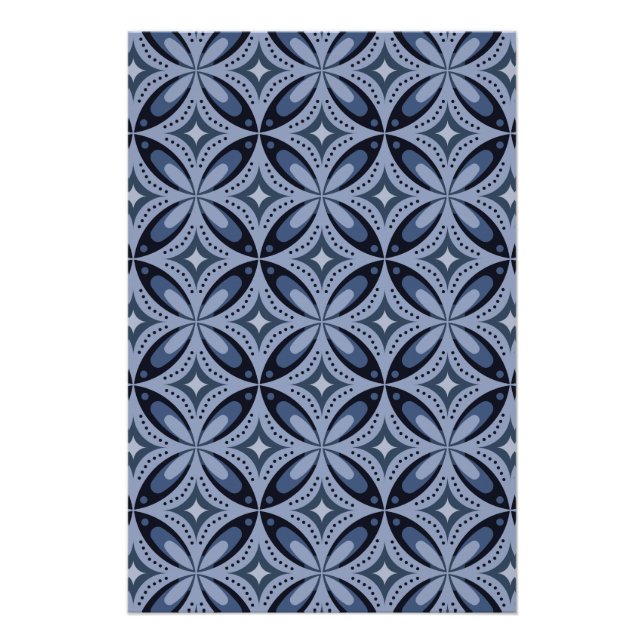 Blaues geometrisches Muster im Retro-Stil Poster (Vorderseite)