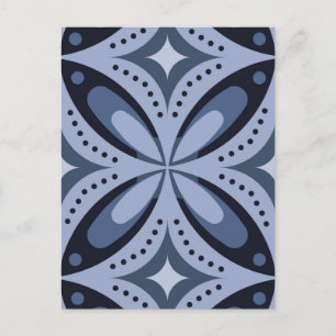 Blaues geometrisches Muster im Retro-Stil Postkarte