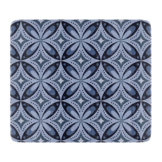 Blaues geometrisches Muster im Retro-Stil Schneidebrett (Vorderseite)