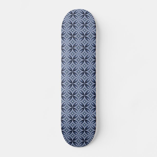 Blaues geometrisches Muster im Retro-Stil Skateboard (Vorderseite)