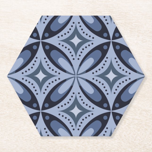 Blaues geometrisches Muster im Retro-Stil Untersetzer (Vorderseite)