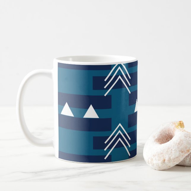 Blaues geometrisches Muster Kaffeetasse (Mit Donut)