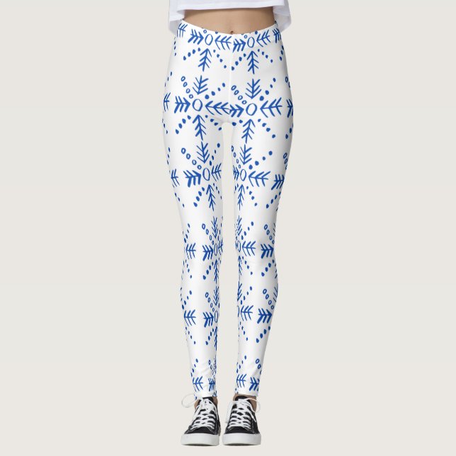 Blaues geometrisches Muster Leggings (Vorderseite)